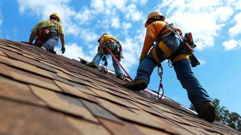 Roof Installation with Safety Gear roofing companies